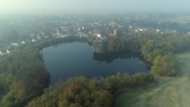 Foggy Morning View of a Beautiful Heart Shaped Lake