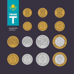 Tenge — Kazakhstan currency in vector format. Exact reproduction of coins.