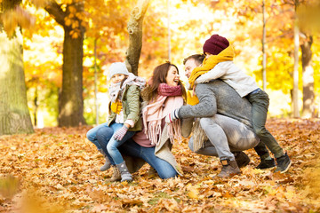 family time in sunny autumn landscape