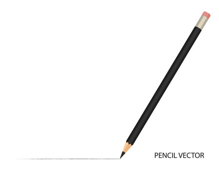 Black Pencil Vector Illustration On White Background With Copy Space