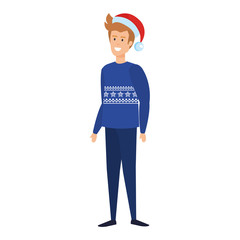 young man with christmas sweater and hat