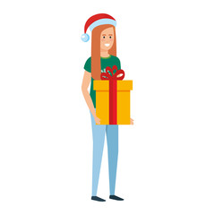 woman with christmas clothes and gift