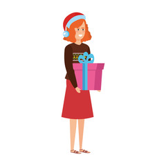 woman with christmas clothes and gift