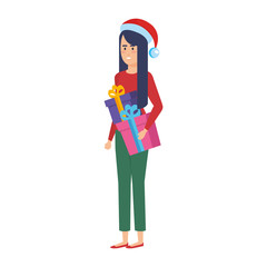woman with christmas clothes and gift