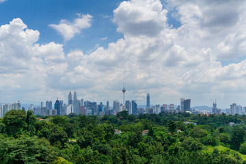 Fototapeta premium View of cloudy day over downtown Kuala Lumpur, capital city of Malaysia. 