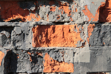 Texture of old brick and cement. Background, cropped shot, close-up, blurred, only