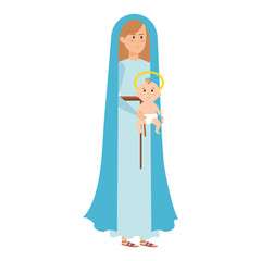 cute mary virgin with jesus baby characters