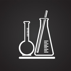 Chemistry flasks on black background icon