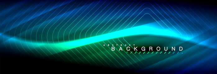 Neon glowing fluid wave lines, magic energy space light concept, abstract background wallpaper design