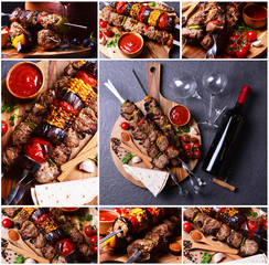Kebab with wine spices and vegetables