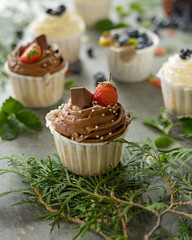 Biscuit cakes with cream and berries