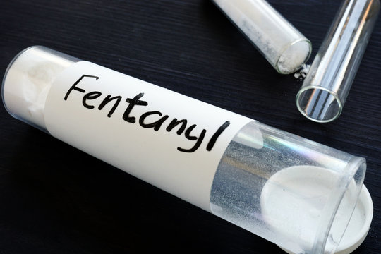 Fentanyl Written On A Bottle With Label.