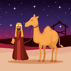 wise king with camel manger character