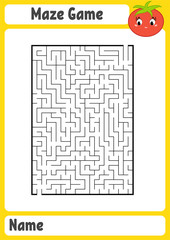 Abstract rectangular maze. Kids worksheets. Activity page. Game puzzle for children. Cute cartoon tomato. Labyrinth conundrum. Vector illustration.