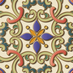 Seamless relief sculpture decoration retro pattern spiral curve round cross frame chain flower leaf vine