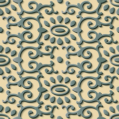 Seamless relief sculpture decoration retro pattern oriental spiral curve cross flower frame