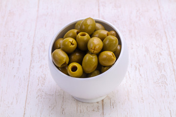Pickled olives in the bowl