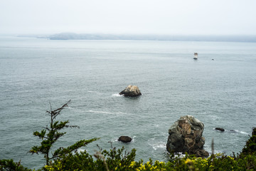 The view in Lands End, San Francisco. summer , cloud , rock , plant, sea