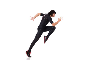 Obraz premium Young man doing exercises isolated on white