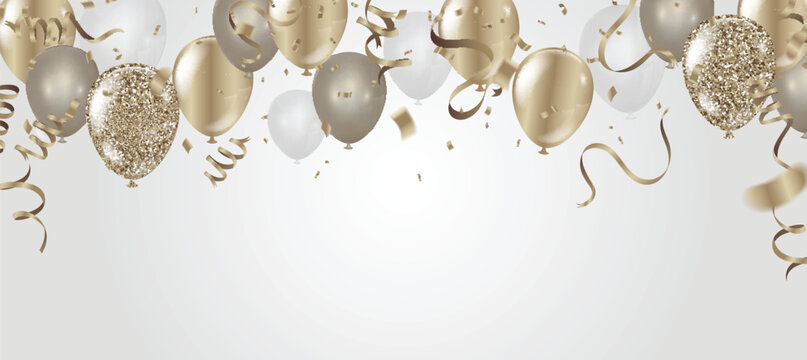 balloons poster for celebrate the national day  Happy card. and ribbons. Flat falling glitter. Abstract triangles and ribbons on label.