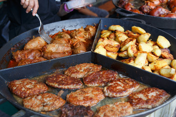 Process of cooking european traditional food.