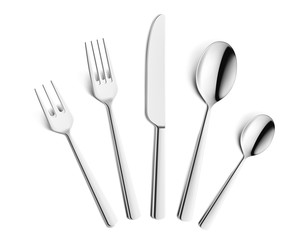 Set of fork, knife and spoon isolated on white. Vector illustration. Ready for your design. EPS10.