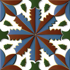 Fototapeta na wymiar Seamless relief sculpture decoration retro pattern star curve cross flower kaleidoscope