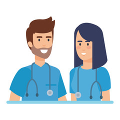 Fototapeta premium doctors couple with stethoscopes characters