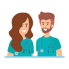 doctors couple with stethoscopes characters