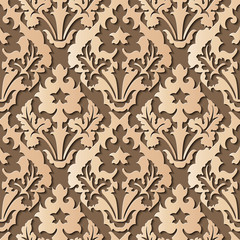 Seamless relief sculpture decoration retro pattern brown spiral curve cross botanic leaf kaleidoscope