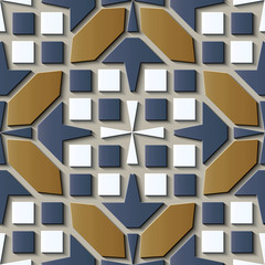 Seamless relief sculpture decoration retro pattern polygon geometry cross square check frame kaleidoscope