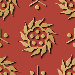 Seamless relief sculpture decoration retro pattern oriental gold spiral cross flower