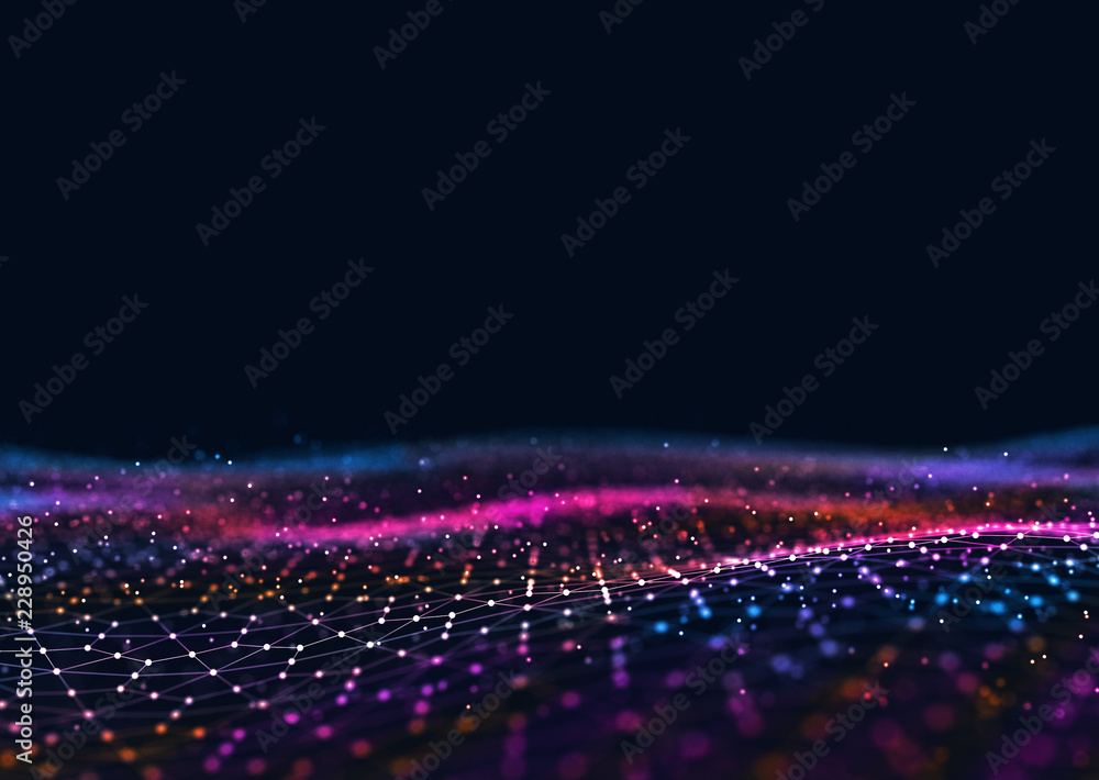 Poster abstract 3d rendering futuristic dots and lines. computer geometric digital connection structure. fu