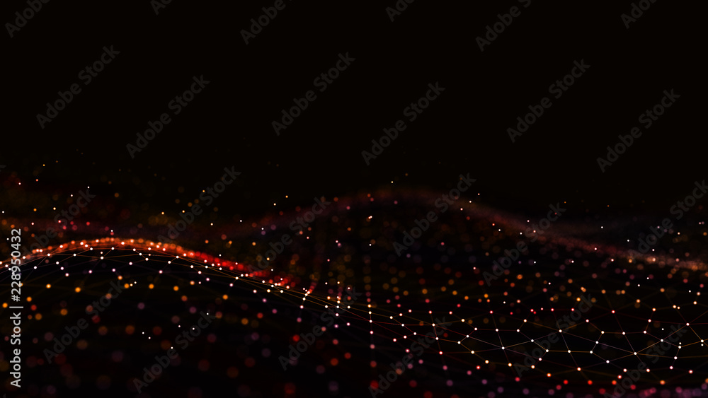 Fototapete abstract 3d rendering futuristic dots and lines. computer geometric digital connection structure. fu