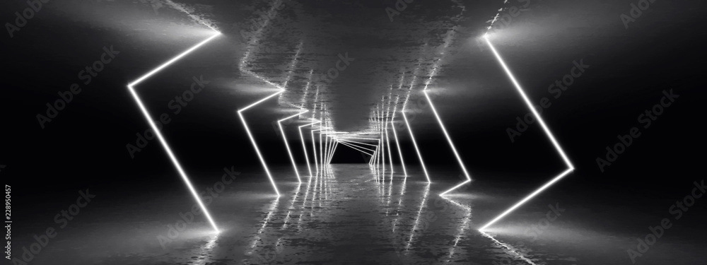 Poster 3d rendering neon lights background. bright neon lines background. intelligence artificial. abstract