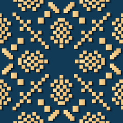 Seamless relief sculpture decoration retro pattern mosaic pixel geometry cross frame line flower kaleidoscope