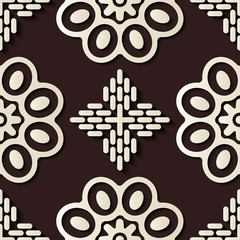 Seamless relief sculpture decoration retro pattern round curve cross flower frame line
