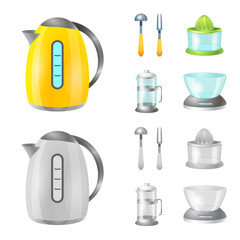 Vector illustration of kitchen and cook icon. Collection of kitchen and appliance vector icon for stock.