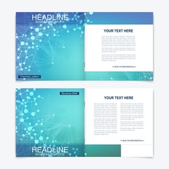 Scientific templates square brochure, magazine, leaflet , flyer, cover, booklet, annual report. Scientific concept for medical, technology, chemistry. Structure molecule and communication. Dna, atom.
