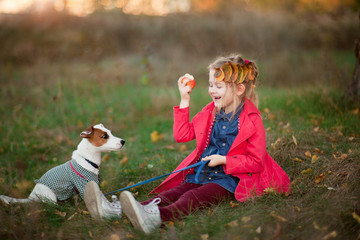 Fototapeta premium girl is training a dog