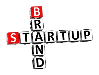 3D Rendering Crossword Startup Brand Over White Background.