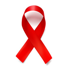 Realistic red awareness ribbon. Vector illustration. EPS10.