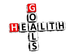 3D Rendering Crossword Goals Health Over White Background.