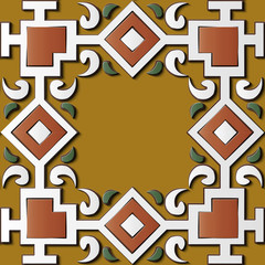 Seamless relief sculpture decoration retro pattern aboriginal check geometry cross frame spiral leaf cross frame vine