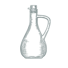 Olive oil bottle silhouette with vintage hand drawn sketch style. Vector illustration.