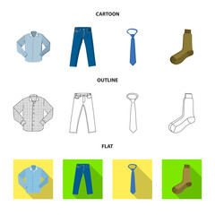 Vector illustration of man and clothing sign. Collection of man and wear stock symbol for web.