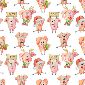 Christmas and New Year watercolor seamless pattern