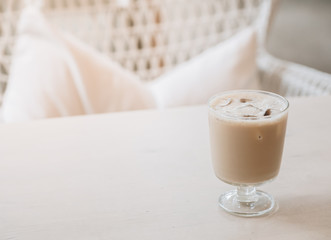 Homemade Taiwan Milk Tea served on the white wooden table in the cafe