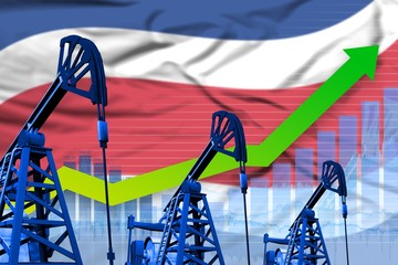 growing graph on Costa Rica flag background - industrial illustration of Costa Rica oil industry or market concept. 3D Illustration