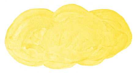 Yellow watercolor hand-drawn isolated wash stain on white background for text, design. Abstract texture made by brush for wallpaper, label.
